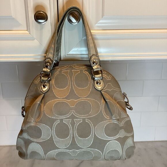 Coach Tan Signature Lurex Logo Satchel - Picture 4 of 14